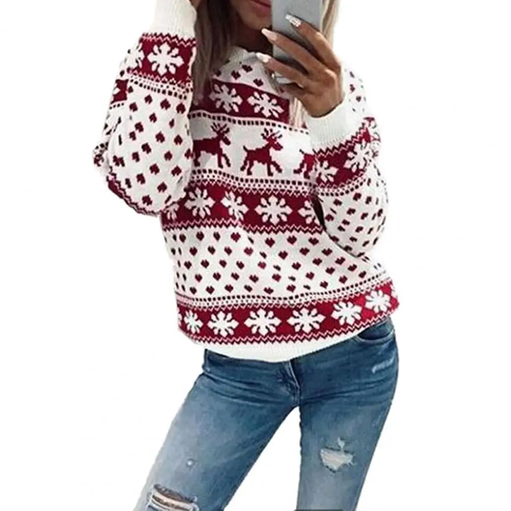

Casual Women Tops Skin-friendly Eye-catching Polyester Christmas Printed Loose Sweatshirt Pullover for Daily Wear