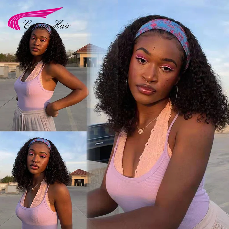 

Повязка на голову натуральные вьющиеся 150 Плотность парики для чернокожих Для женщин парики из натуральных волос Бразильский Дешевые полов...