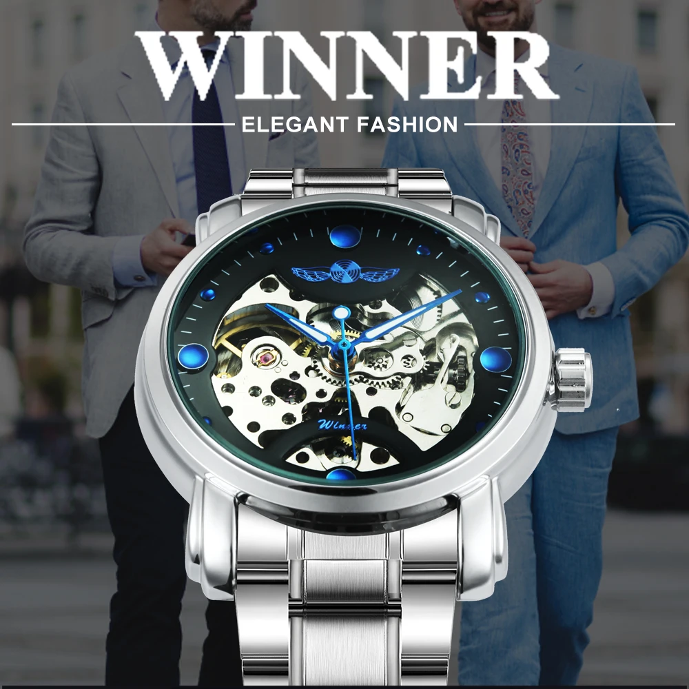 Часы наручные WINNER Мужские механические Роскошные автоматические светящиеся с