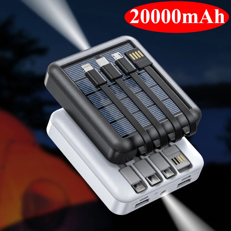 

20000mAh Mini Solar Power Bank For Xiaomi Mi iPhone 12 Samsung Powerbank Portable Solar Charger External Battery Pack Power Bank