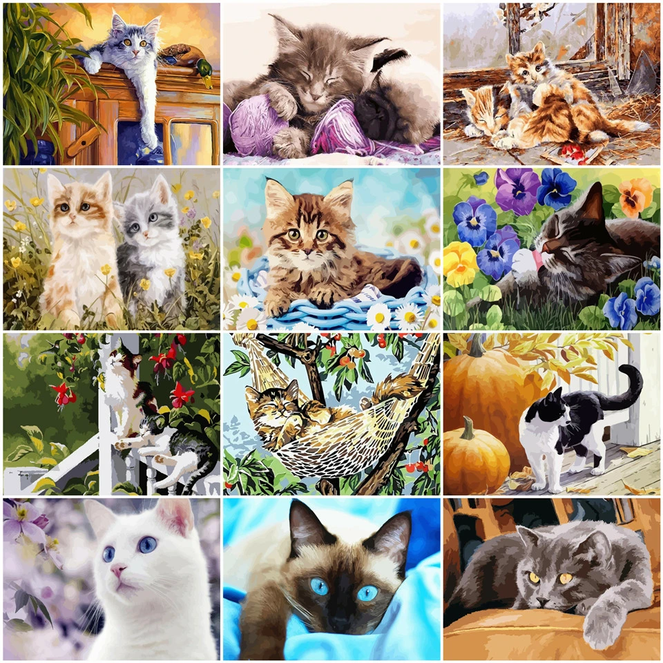 

AZQSD DIY Painting By Number Canvas Kits Cat Decor For Home Unframe Acrylic Paint Coloring By Numbers Animal Handpainted Gift