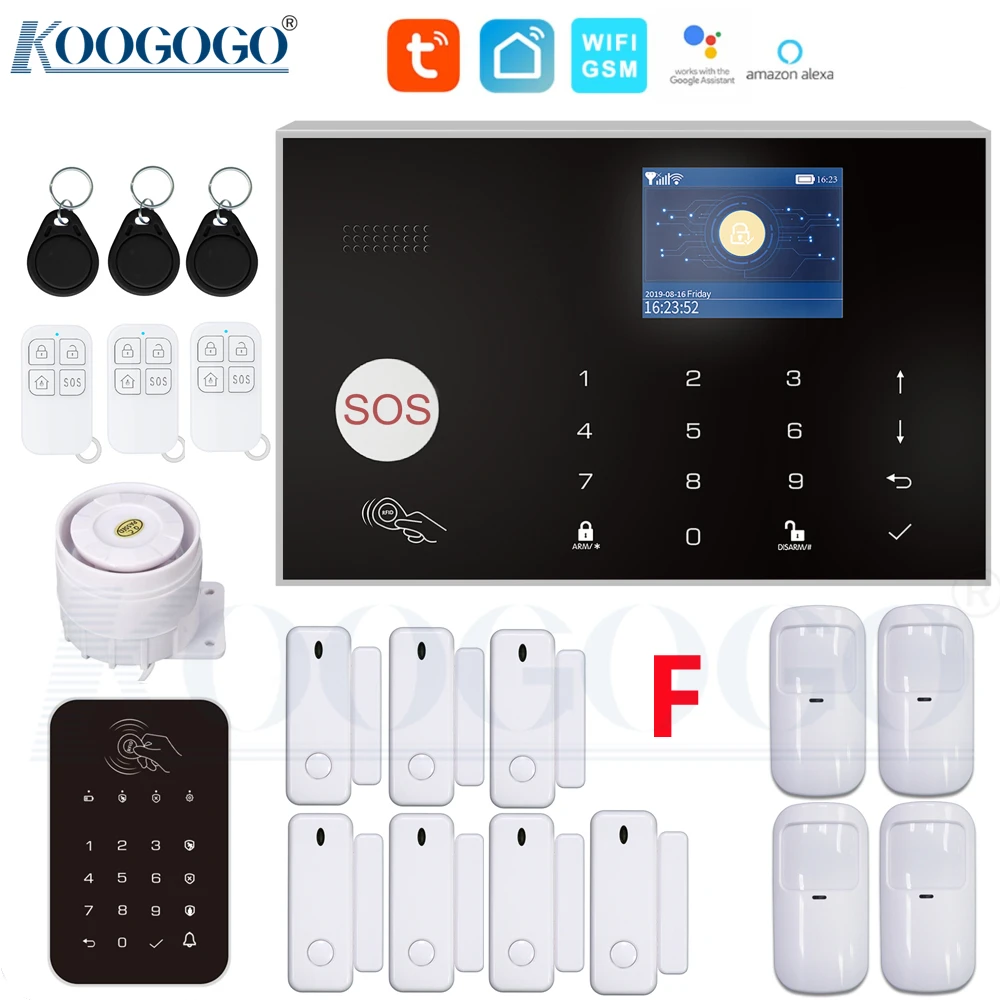 

WiFi GSM Home Alarm System Wireless 433MHz Security Alarm Kit with Touch Keypad Tuya APP Control Support Alexa, Google Assistant