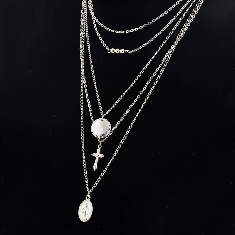 Женская цепочка с подвеской в виде креста серебристого цвета | Украшения и