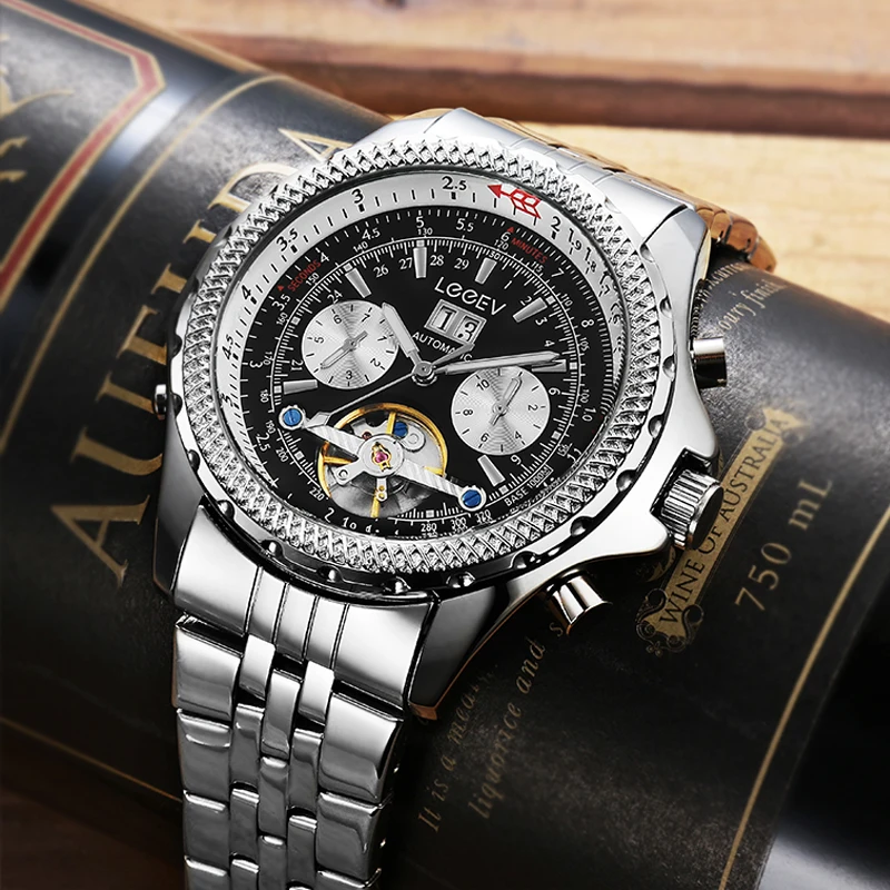LeeEV для мужчин s часы Роскошные автоматические механические Tourbillon часы Бизнес наручные часы для мужчин