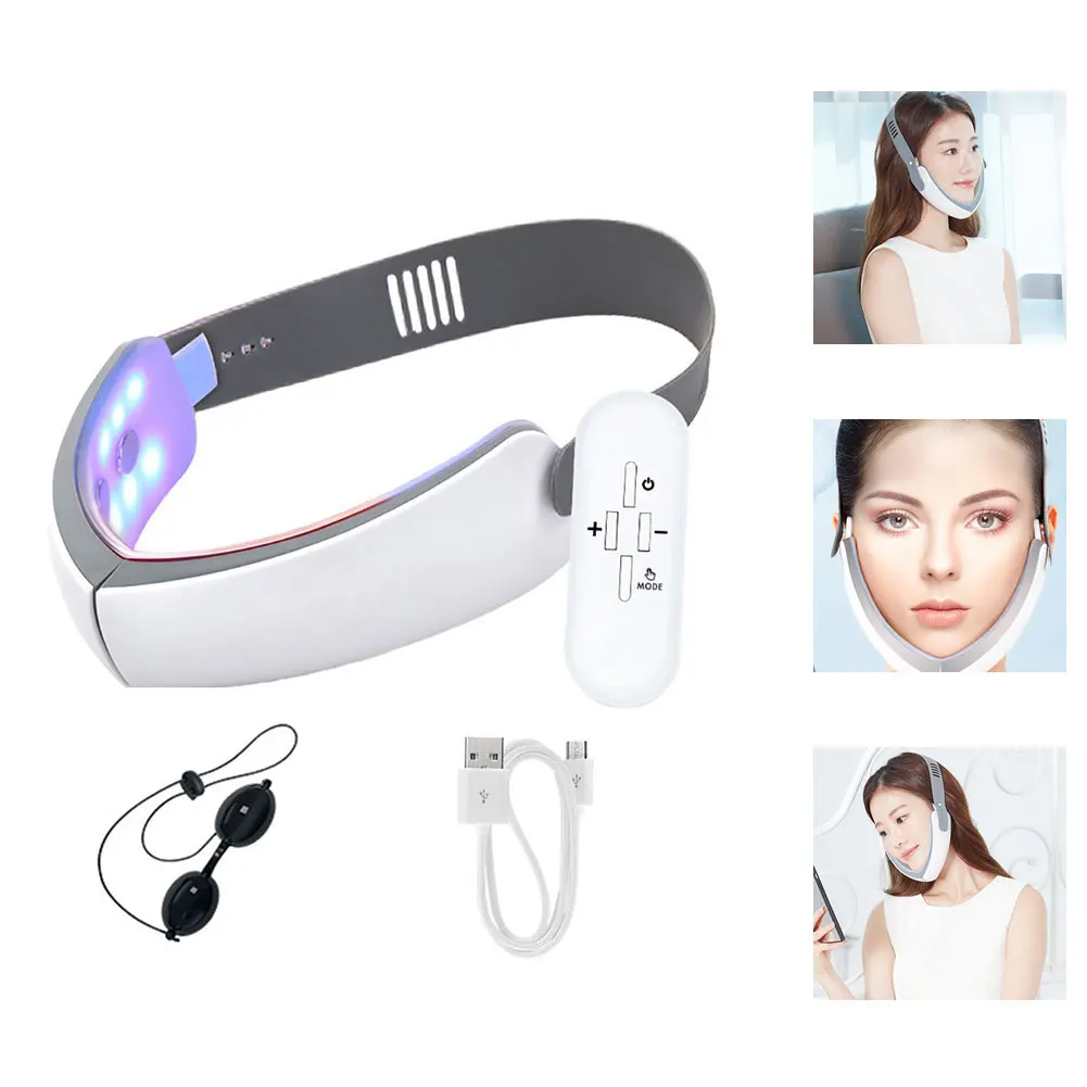 Face Lift Massager Electric Double Chin V-Line Up Slimming Remover Belt EMS Microcurrent Therapy Lifting Facial Device Machine