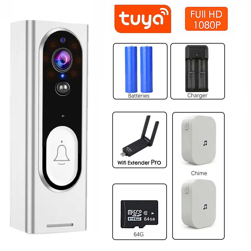 

Tuya 1080P WIFI Doorbell Security Camera Wireless HD Video Audio Intercom Door Bell Smart Home Monitor Google Assistant Support