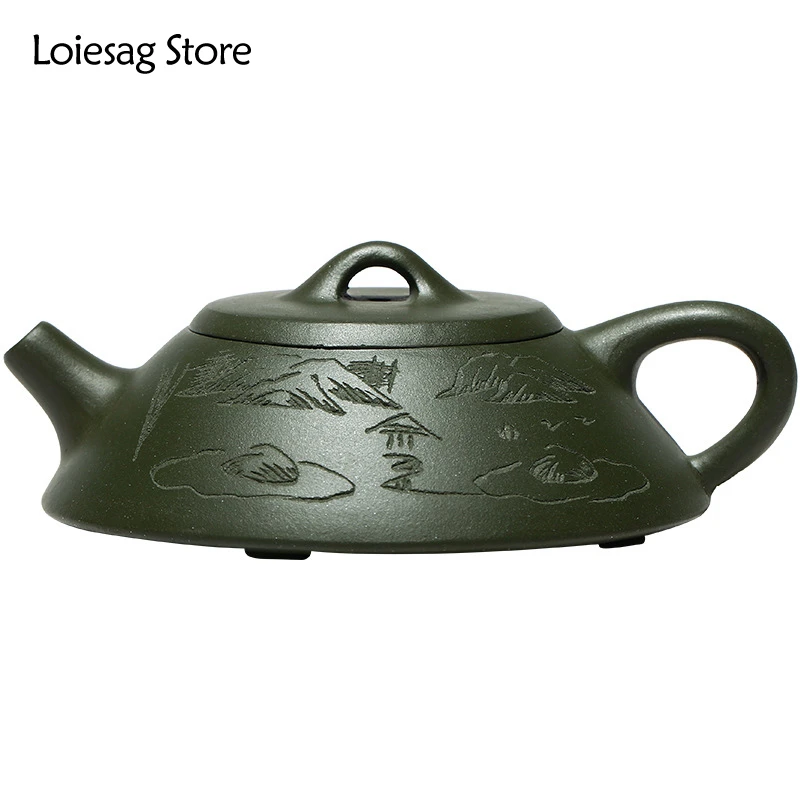 

Loiesag 120ml Classic Yixing Purple Clay Teapots Raw Ore Green Mud Flat Stone Scoop Tea Pot Tea Ceremony Kung Fu Zisha Tea Set