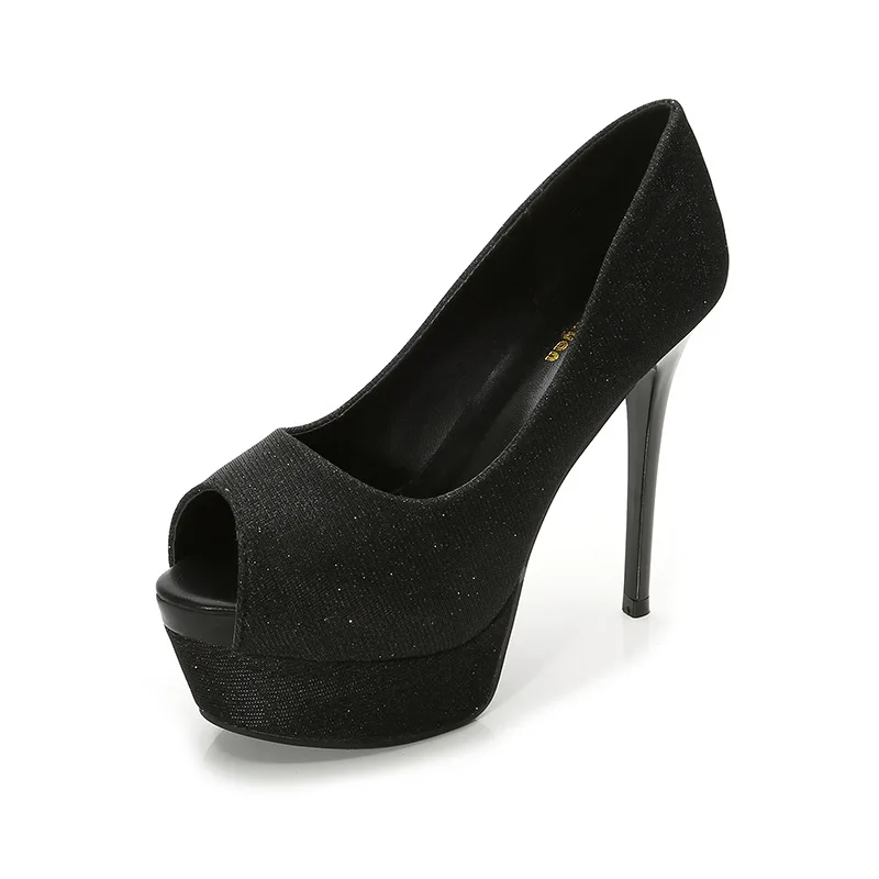 

Autumn and winter new waterproof platform fish mouth Sequin thin heel super high heels wedding shoes women's single shoes