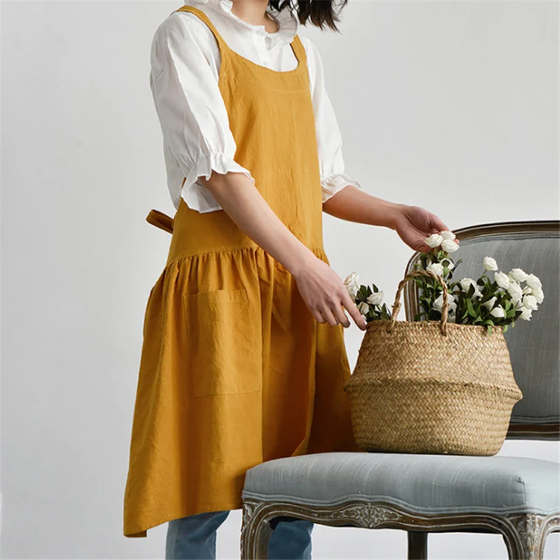 Saim домашней кухни цветочный фартук из хлопка и льна кухонный для кафе женское