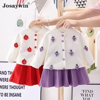 autumn children knitted suit girls 2 pieces sets sweater coat toppleated skirt suit students flower girl baby clothes sets