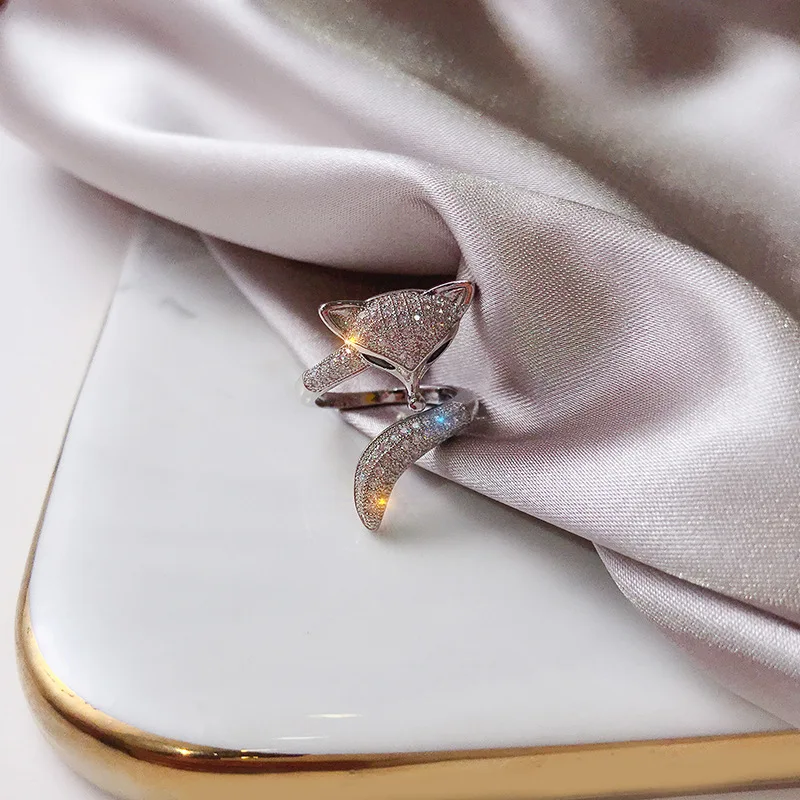 Милое женское маленькое кольцо с лисой животное Настоящее 925 пробы Серебряное