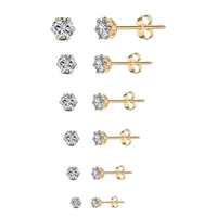 6 pairsset fashion classic round zircon flash drilling earrings stainless steel black golden earrings unisex earrings jewelry