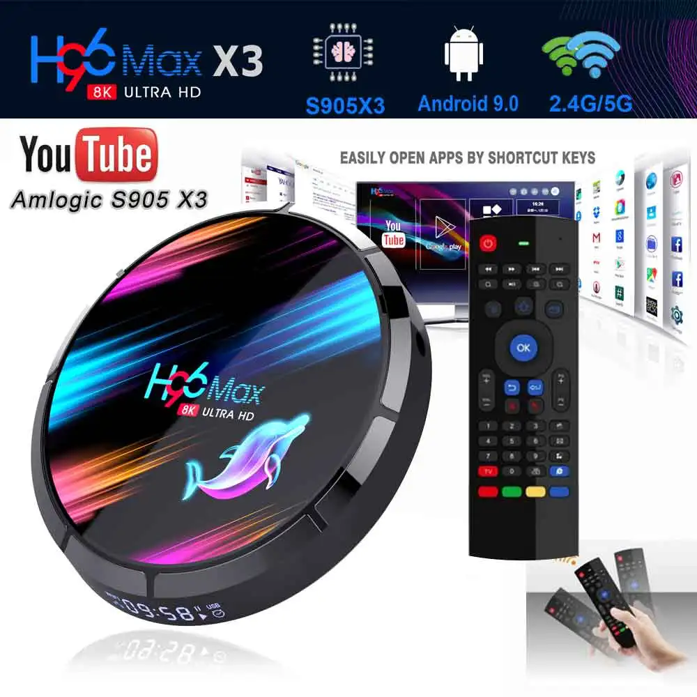 Смарт ТВ приставка H96 MAX X3 Android 9 0 Amlogic S905X3 4 Гб 128 ГБ 2 4G и 5G Wi Fi BT 8K 4K медиаплеер Andriod TV