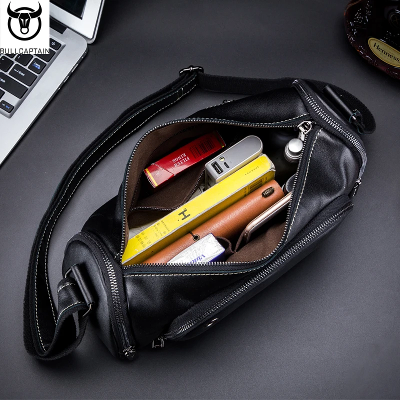 BULLCAPTAIN men's first layer leather shoulder bag leather messenger bag motorcycle leisure fitness sports men's shoulder bag