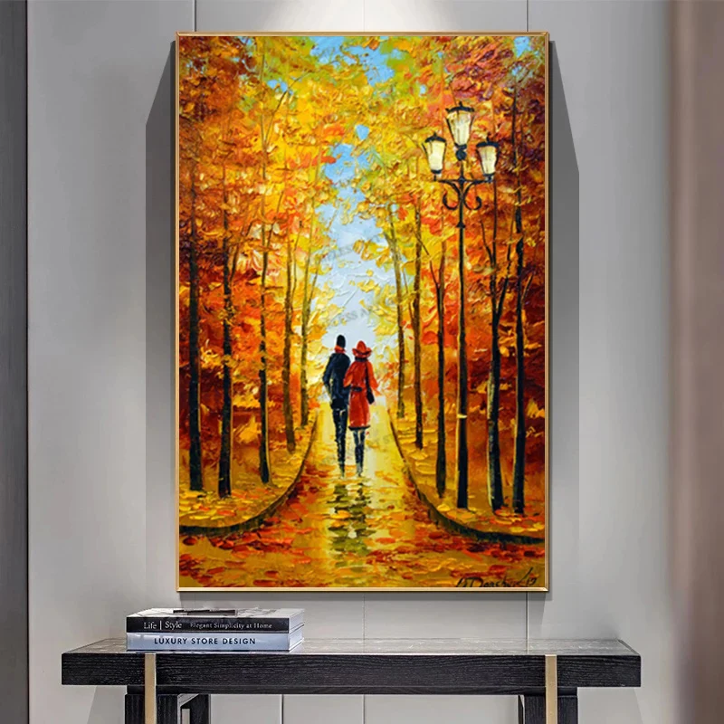 

Абстрактная картина маслом для любителей прогулок по осенней улице, печать на холсте, украшение для гостиной