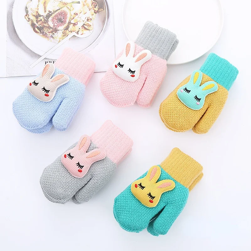 

Winter Knitted Children's Gloves 3-8 Years Warm Soft Rabbit Wool Cartoons Kids Gloves Child Full Finger Baby Boys Girls Mittens