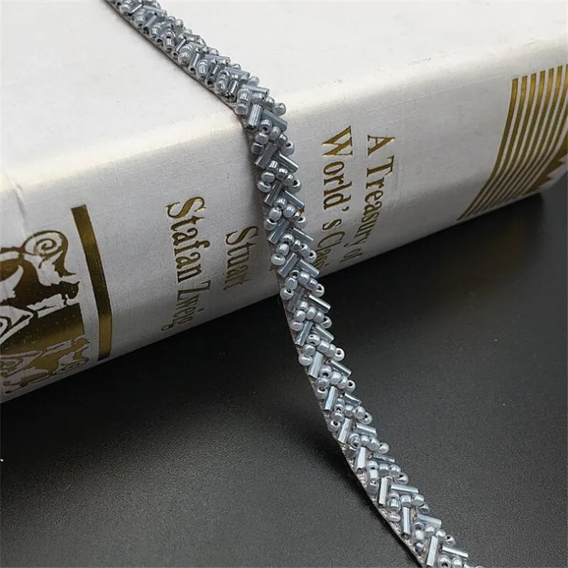 gray 1 ярд/лот винтажное красочное кружево с декоративными бусами лента тканевая лента DIY воротник швейная одежда головной убор материалы шитье ремесло - Цвет: gray