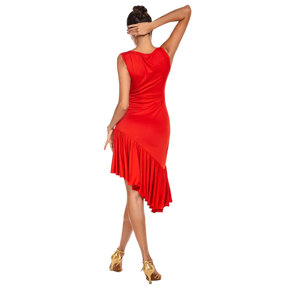 

Red Latin Ballroom Dance Dress Women Stage Performance Costume Gown Adult Girls Fancy Dress