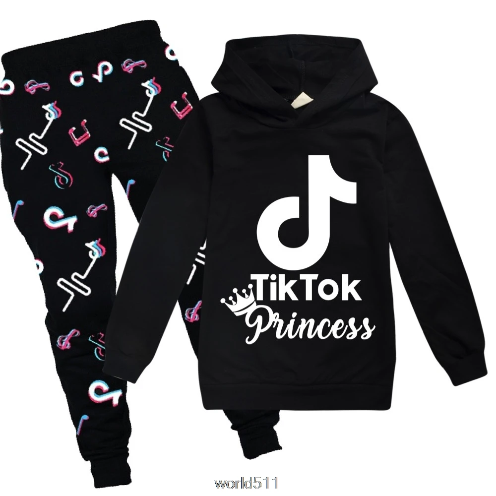 Tik Tok/повседневная детская одежда комплект одежды из 2 предметов Толстовка + штаны