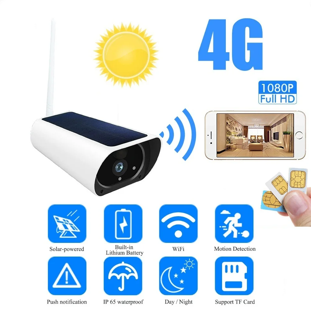 4G солнечной энергии 1080P пуля IP камера Водонепроницаемый Открытый безопасности cctv