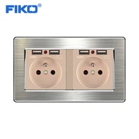 fiko fr eu french socket with dual usb%ef%bc%8cstainless steel panel socket 2gang 16a wall power standard household %ef%bc%8c146mm86mm