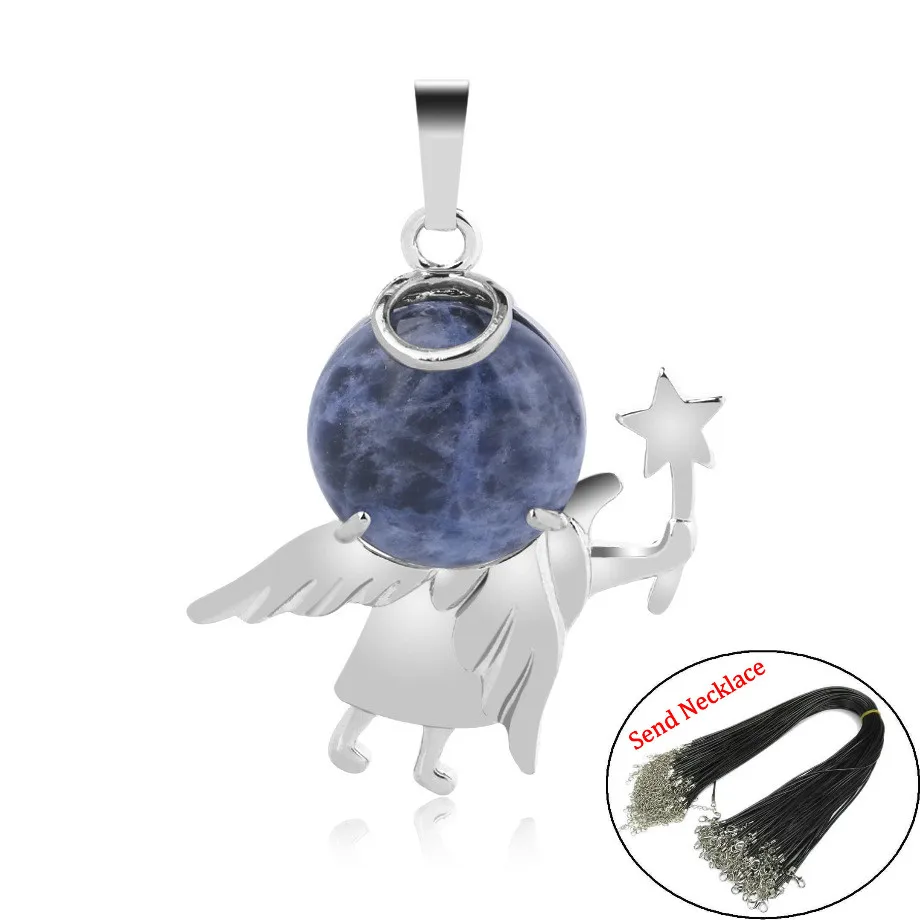 Подвеска в виде ангела из натурального камня круглые плоские кварцевые бусины