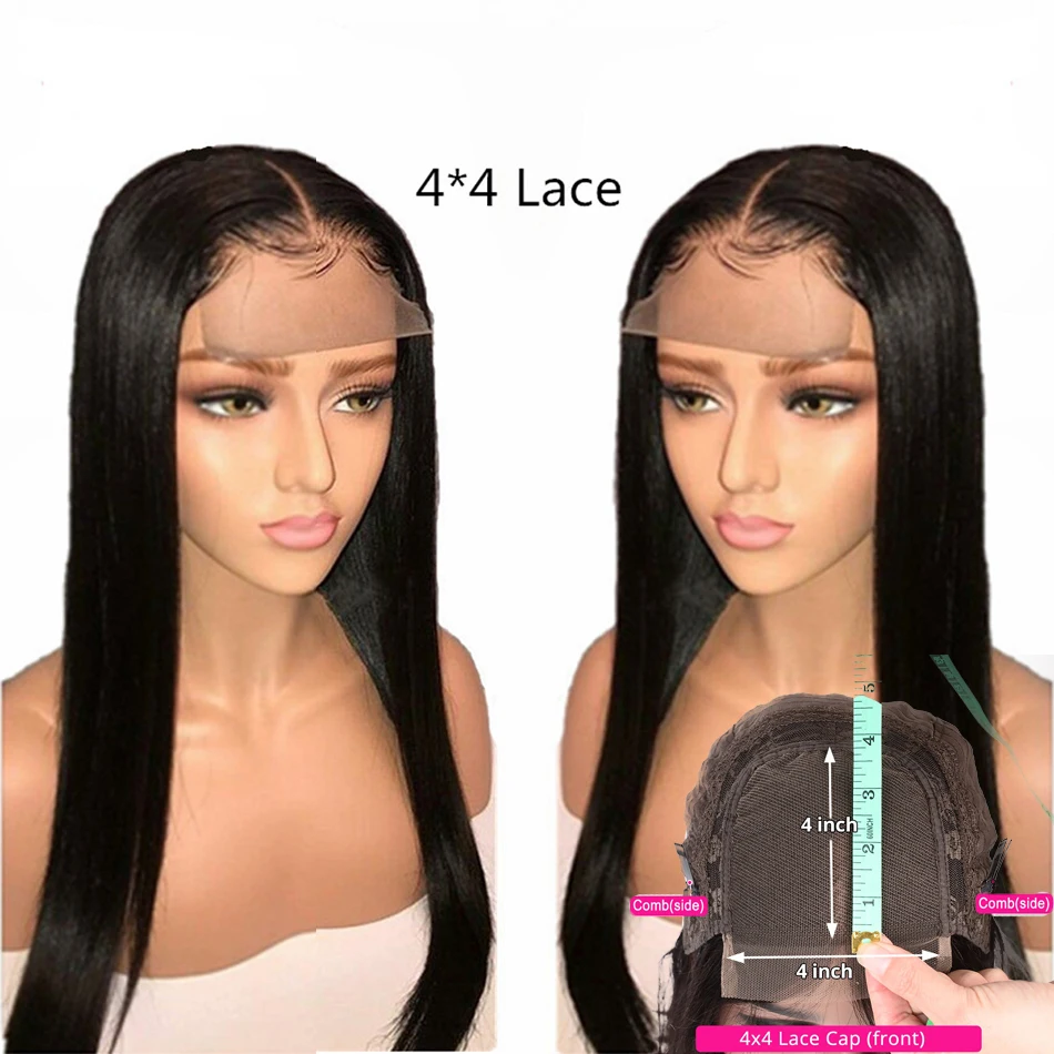 4x4 Remy прямые парики на шнурках настоящие человеческие волосы для наращивания