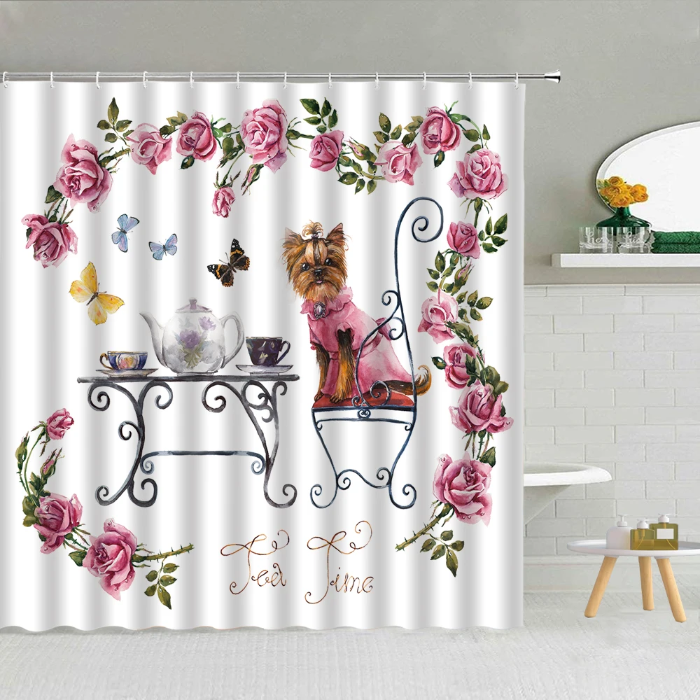 

Shower Curtain Cute Wreath Dog Ocean Waterproof Polyester Fabric High Quality Bath Screen 3D Printing With Hook Bath Curtains