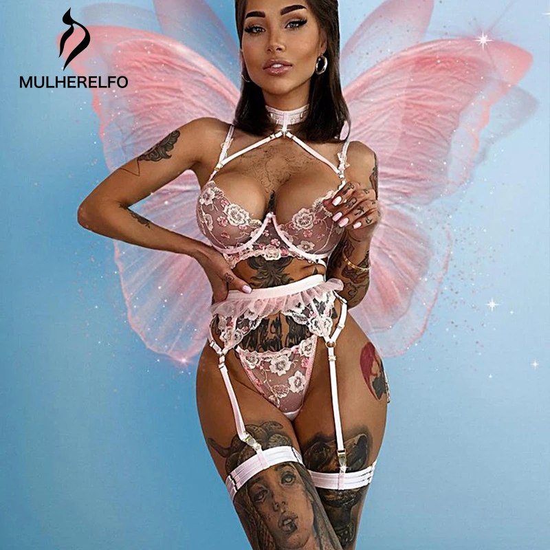 

Erotic Lingerie Sexy Lace Sensual Lingerie Woman Underwear Set Floral Bra Brief Sets 3 Pieces Set Femme Underwire Lingerie Set