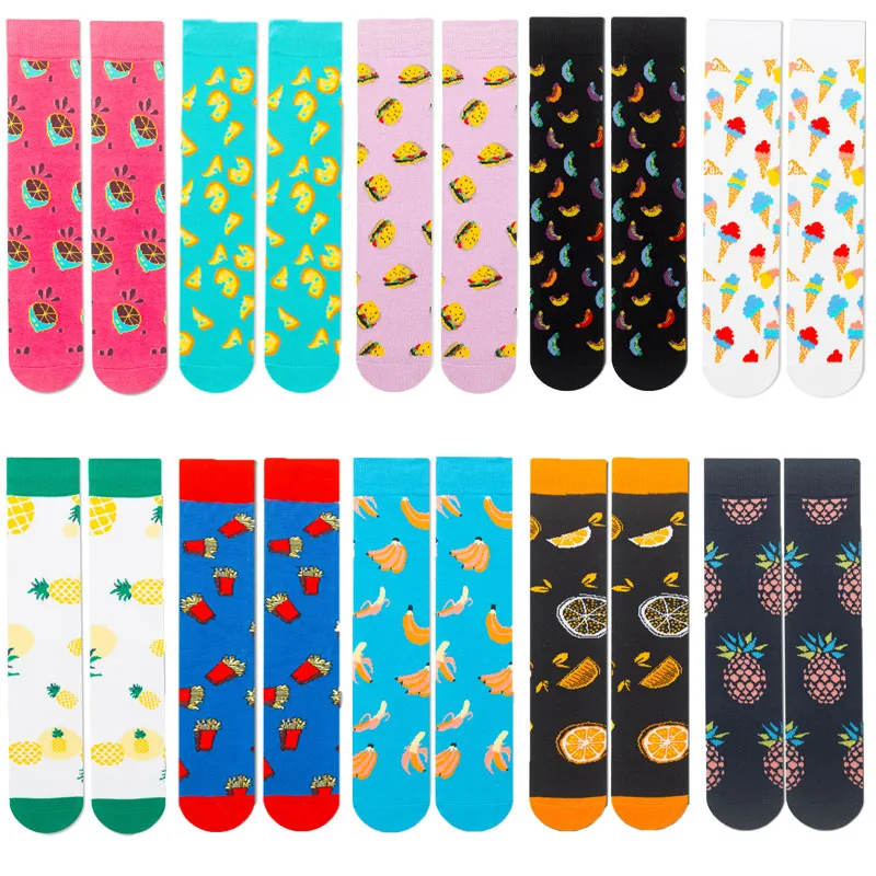 Милые кавайные носки для девочек с принтом фруктов авокадо банан вишня персик meias