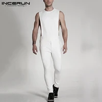 incerun men solid color rompers sleeveless o neck jumpsuits fashion fitness bib pants zippers streetwear overalls suspenders 5xl
