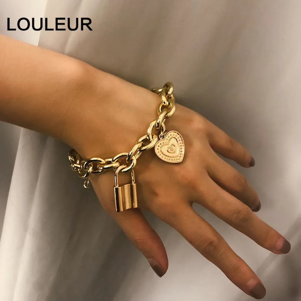 Louleur роскошные серебряные золотые браслеты с замком для ключей, очаровательные браслеты в виде сердца, браслеты для женщин и мужчин, широкая кубинская цепочка, ювелирные изделия из Дубаи