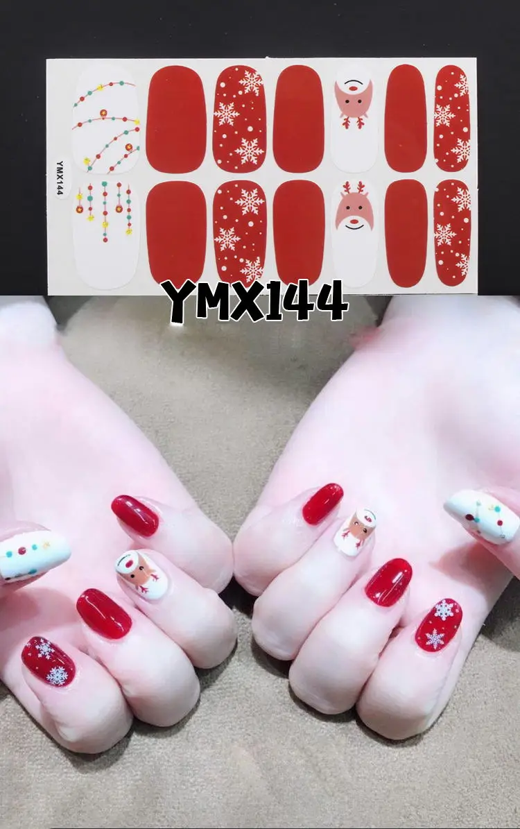 YMX-144 14 наконечников клей для накладных ногтей стикер DIY маникюр Снежинка Блестящий лак для ногтей с блестками полоски Обертывания Аксессуары - Цвет: YMX-144