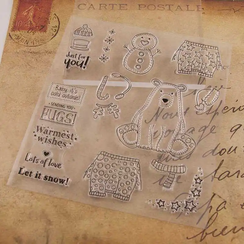 Рождественские прозрачные штампы в виде снежного медведя для рукоделия