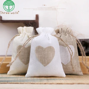 Imported 10pcs Fashion Drawstring Burlap Bags Heart Printed Cotton Drawstring Small Sack-pure Each Ten Christ