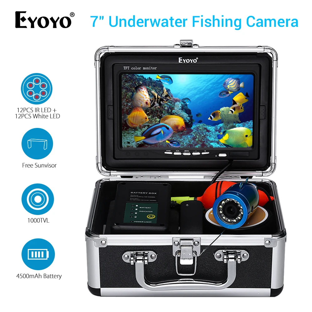 Eyoyo WF07 7 &quotдюймов HD 1000tvl подводный рыболовный комплект видеокамер 12 шт. белых