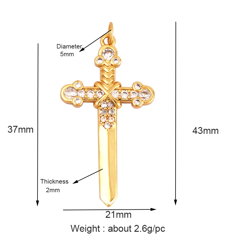 

Clear CZ Sword Weapon Charm Pendant,Real Gold Plated Cubic Zirconia CZ Paved,Jewelry Earring Accessories Supplies