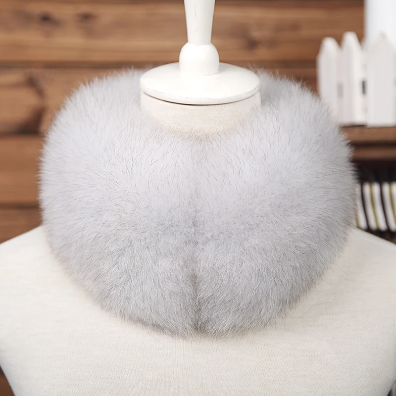 FXFURS, новинка, корейский стиль, женские зимние шарфы из лисьего меха, натуральный мех, с магнитом, легко носить,, воротник из лисьего меха, шарф, кольцо - Цвет: blue fox