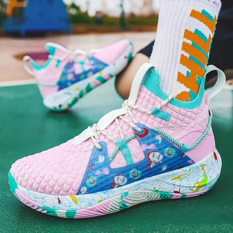 High-top Colors Printed Men's Basketball Shoes Professional High Quality Basketball Sneakers Men Cushioning Women's Sports Shoes