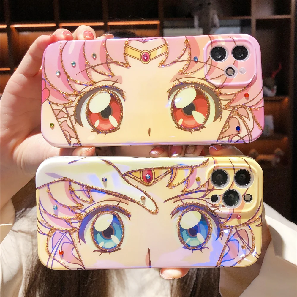 

Cute Cartoon Figure Lovely Eyes Phone Case for IPhone 13 Pro Max 12 11 7 8 Plus XR X XS Pink Blu Ray Soft Silicone Cover Coque
