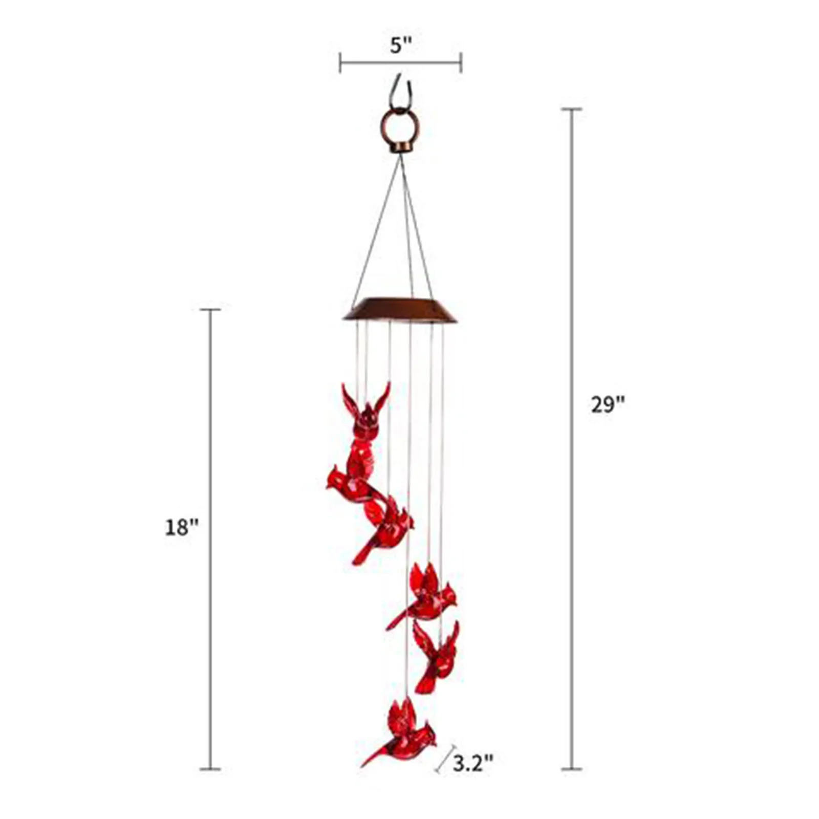 

Color Changing Solar Power Wind Chime Lamps Colorful Red Bird Windbell Aluminium Pendant Light Waterproof Outdoor Hanging Decor
