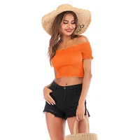 fashion ribbed women one word collar top vest sexy backless short tees crop tops female 2019 summer solid color camisole