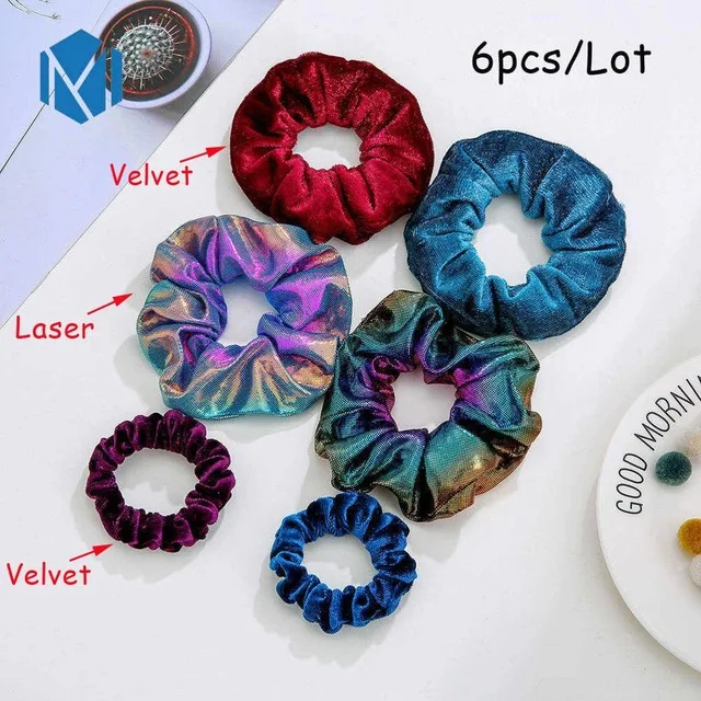 6pcs small velvet 1 шт. блестящая металлическая эластичная резинка для волос с лазером для женщин и девочек, резинки для волос, держатель для конского хвоста, повязка на голову, аксессуары для волос - Цвет: 6pcs small velvet