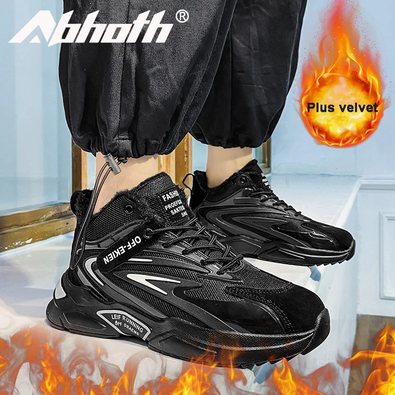 

Abhoth Fashion Men Shoes Plus Velvet Thickening Sports Shoes Warm Cotton Shoes Light Wear-resistant Men's Outdoor Casual Shoes