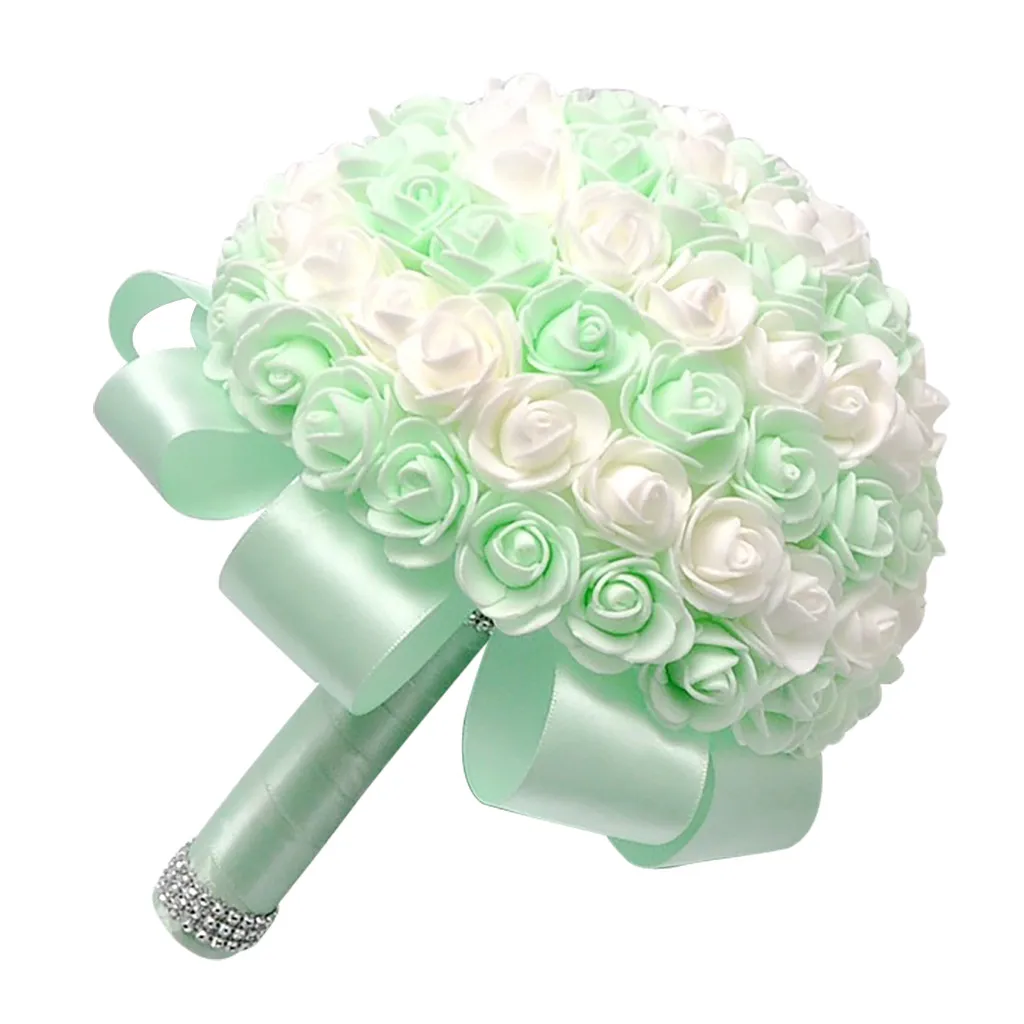 Свадебный букет из искусственных шелковых цветов хрустальных роз и жемчуга для