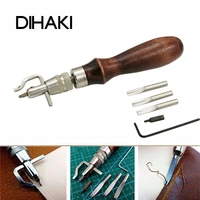 7 in 1 leather edge groover elm wood adjustable stitching crease pricking diy hand craft leather groove cutter grooving tool set