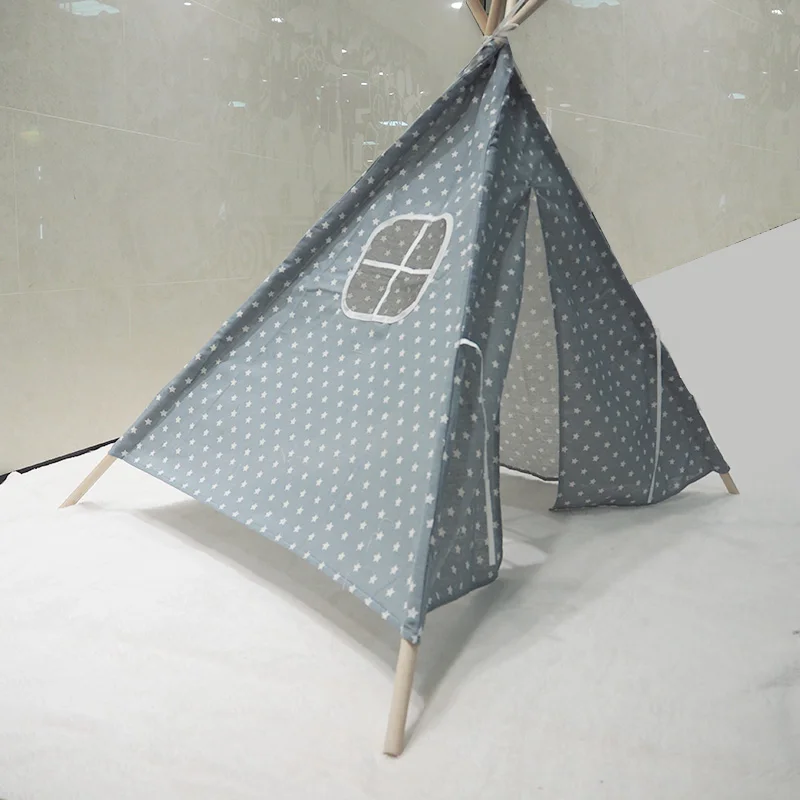 Портативная детская палатка Wigwam, хлопковый брезентовый домик Tipi, детская палатка для девочек, игровой домик, игровой домик, индийский треугольный тент, декор для комнаты - Цвет: WJ3714D