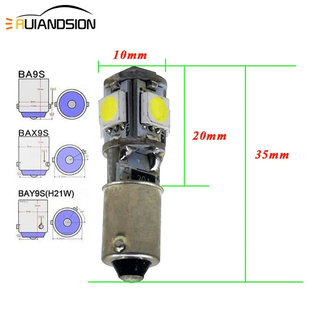 Автомобильные светодиодные лампы h6w для внутреннего освещения 2 шт. BA9S BAX9S BAY9S h21w