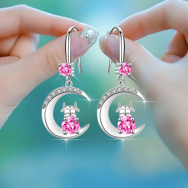 

New Fashion 925 Standard Silver Moon Drop Earrings Inlaid Cubic Zirconia Jewelry Engagement Party Jewelry Anniversary Gift