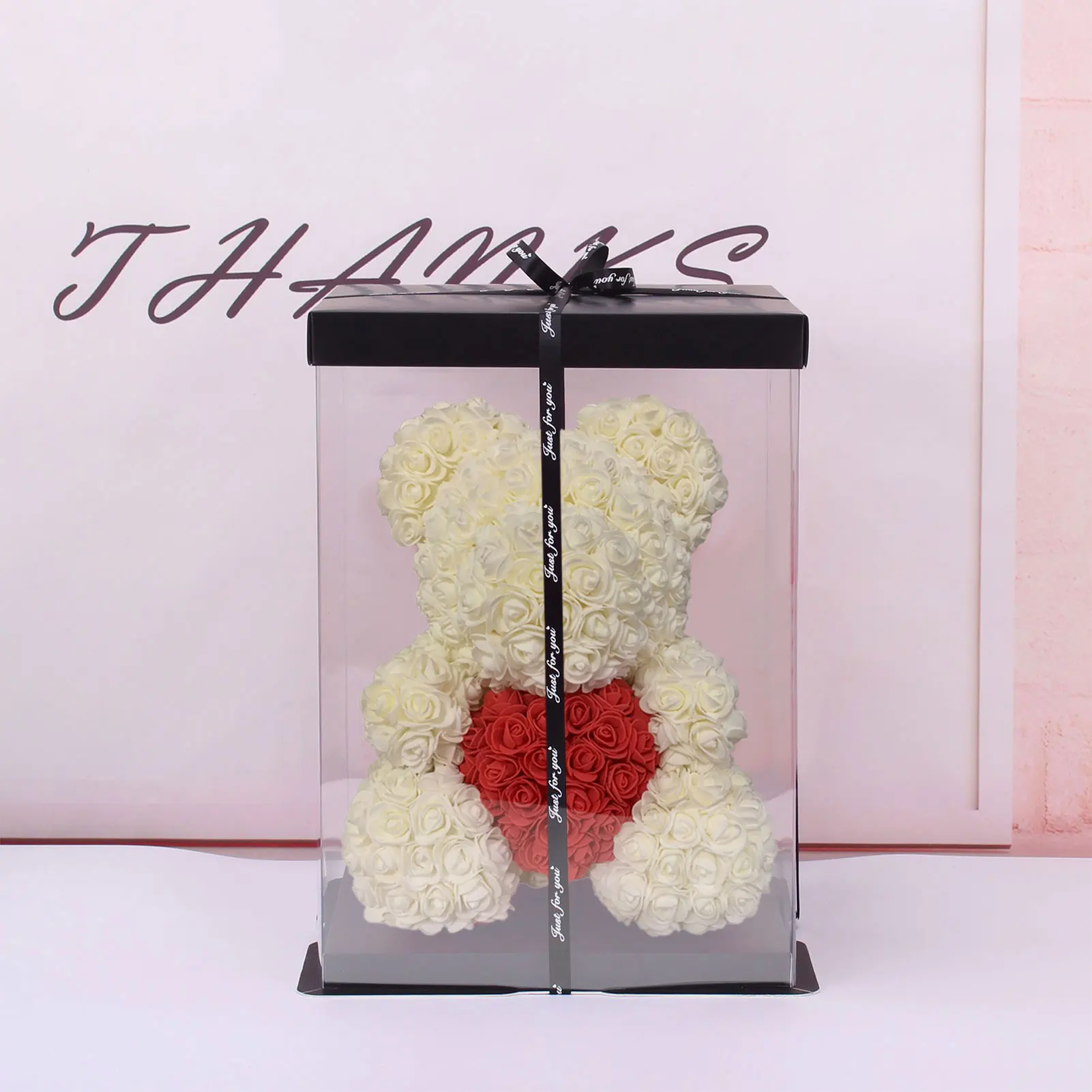 

10inch Rose Bear Forever Rose Flower Bear Artificial Simulated Flower For Anniversary Christmas Silver DayValentine's Day